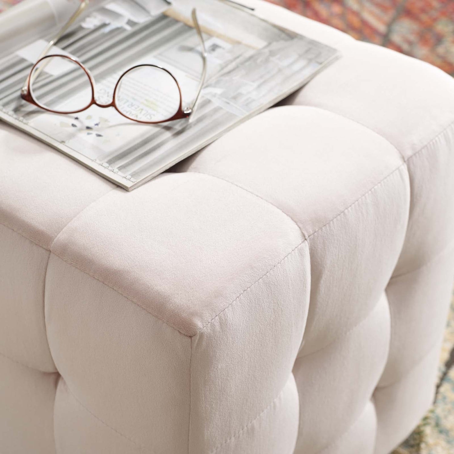 Contour Tufted Cube Performance Velvet Ottoman By HouseBean