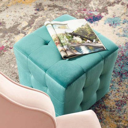 Contour Tufted Cube Performance Velvet Ottoman By HouseBean