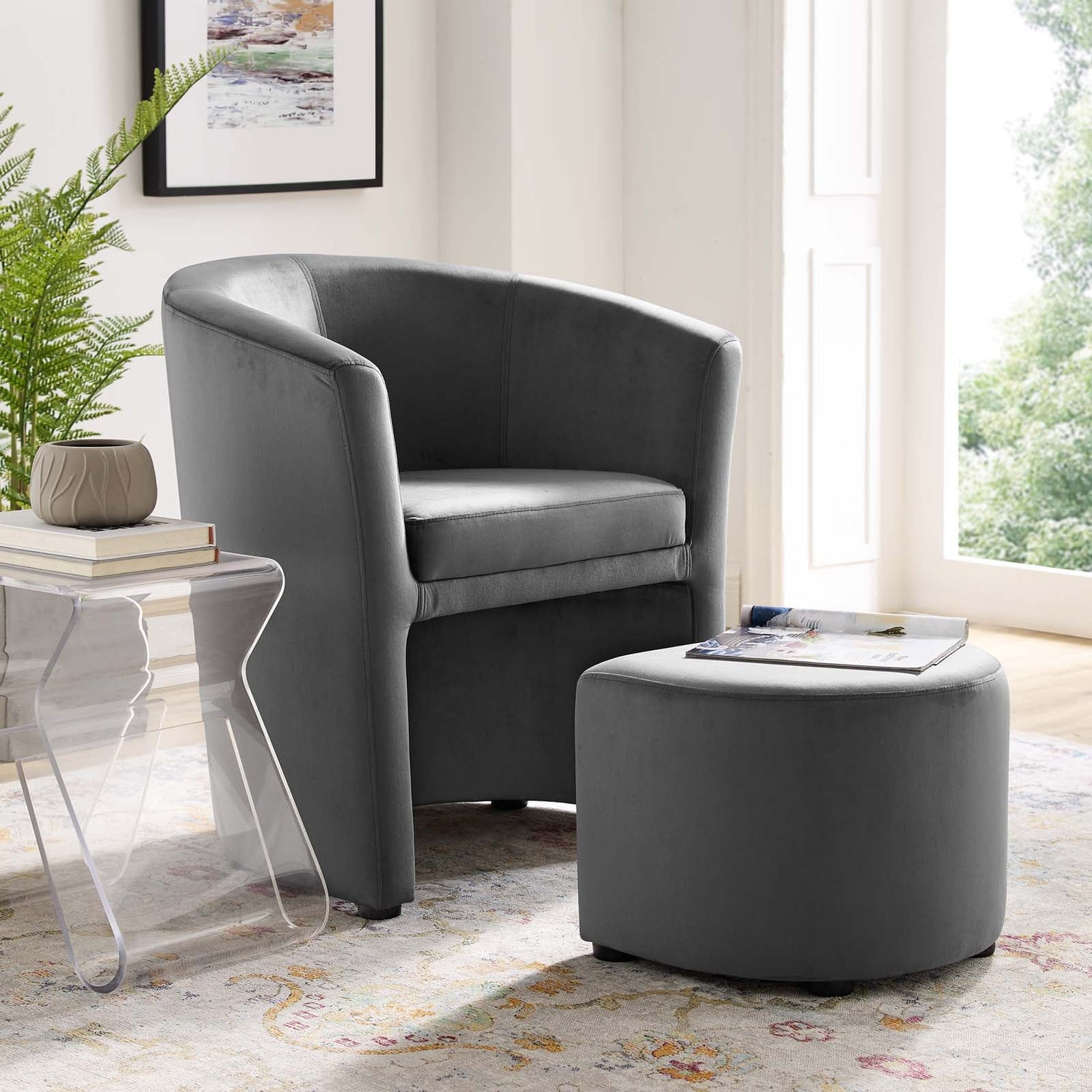 Divulge Performance Velvet Arm Chair and Ottoman Set By HouseBean