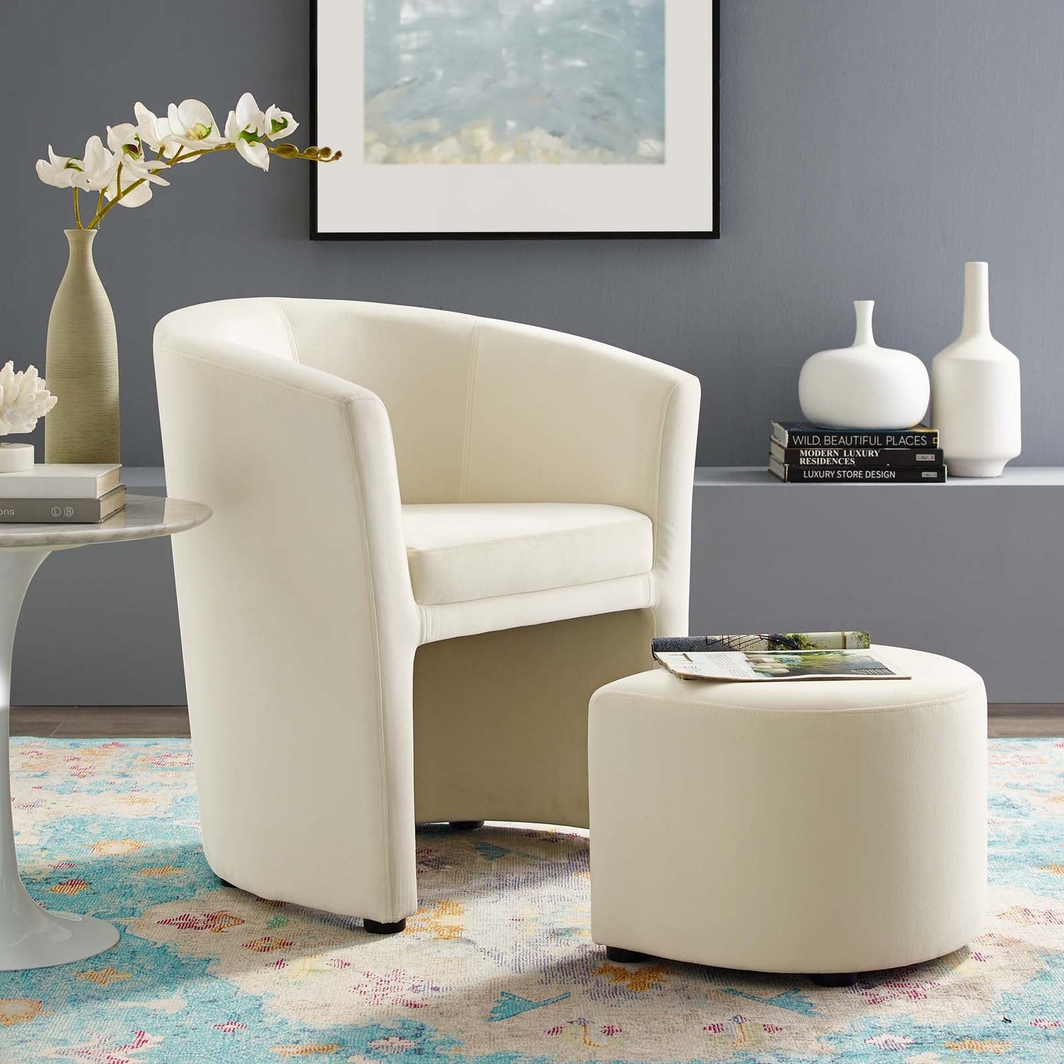 Divulge Performance Velvet Arm Chair and Ottoman Set By HouseBean