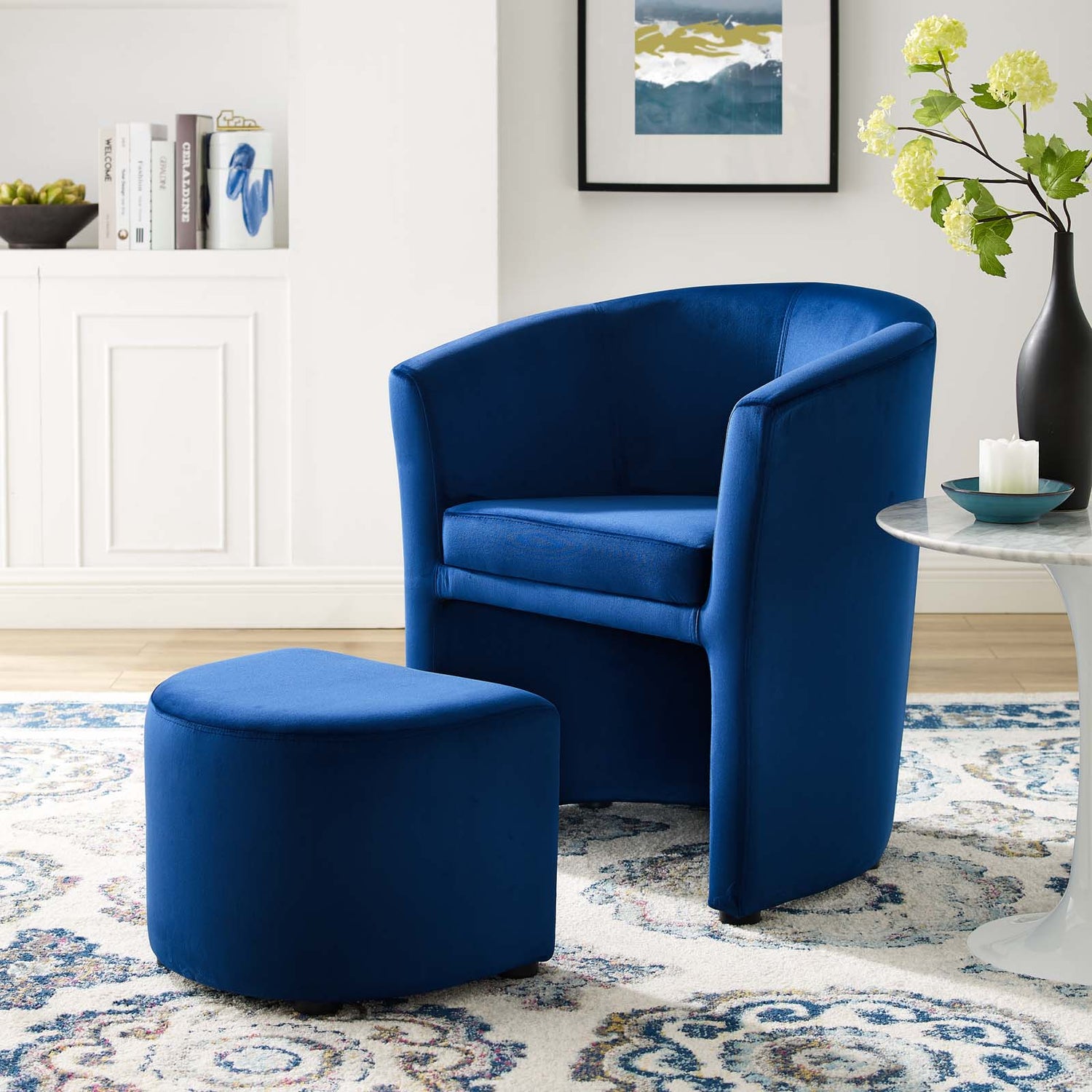 Divulge Performance Velvet Arm Chair and Ottoman Set By HouseBean