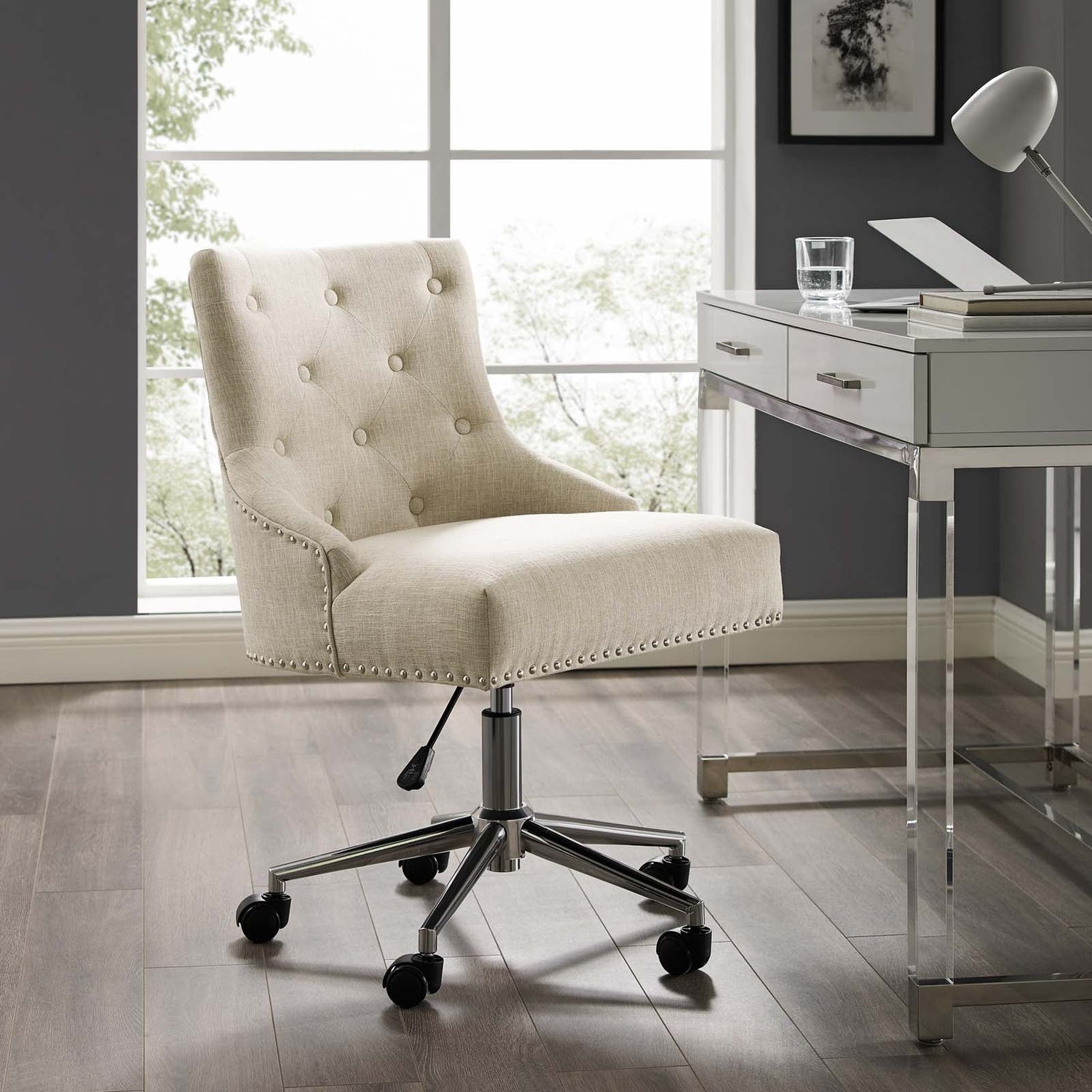 Regent Tufted Button Swivel Upholstered Fabric Office Chair By HouseBean