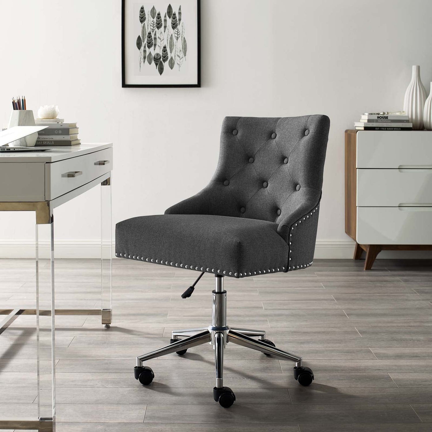 Regent Tufted Button Swivel Upholstered Fabric Office Chair By HouseBean