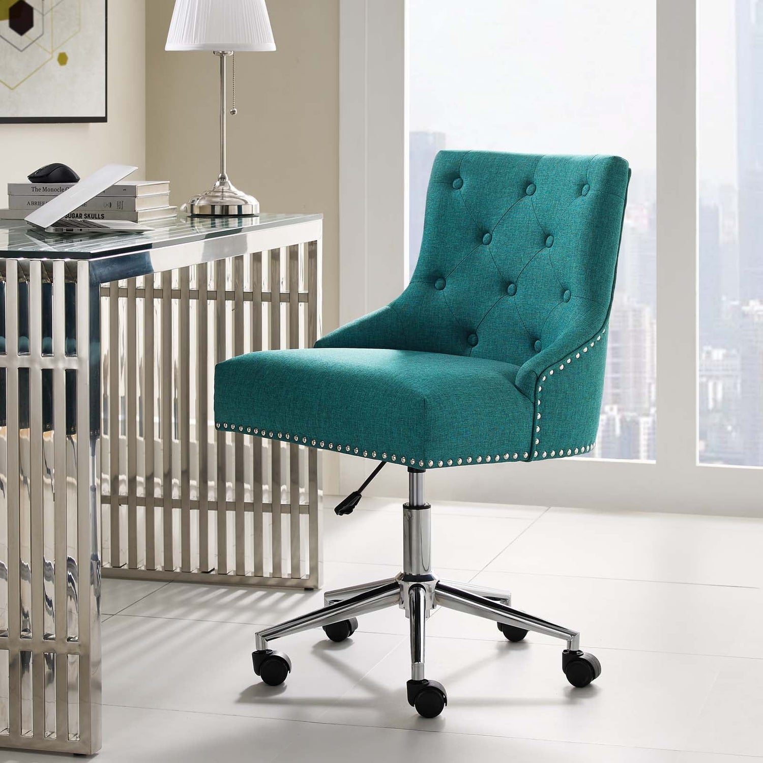 Regent Tufted Button Swivel Upholstered Fabric Office Chair By HouseBean