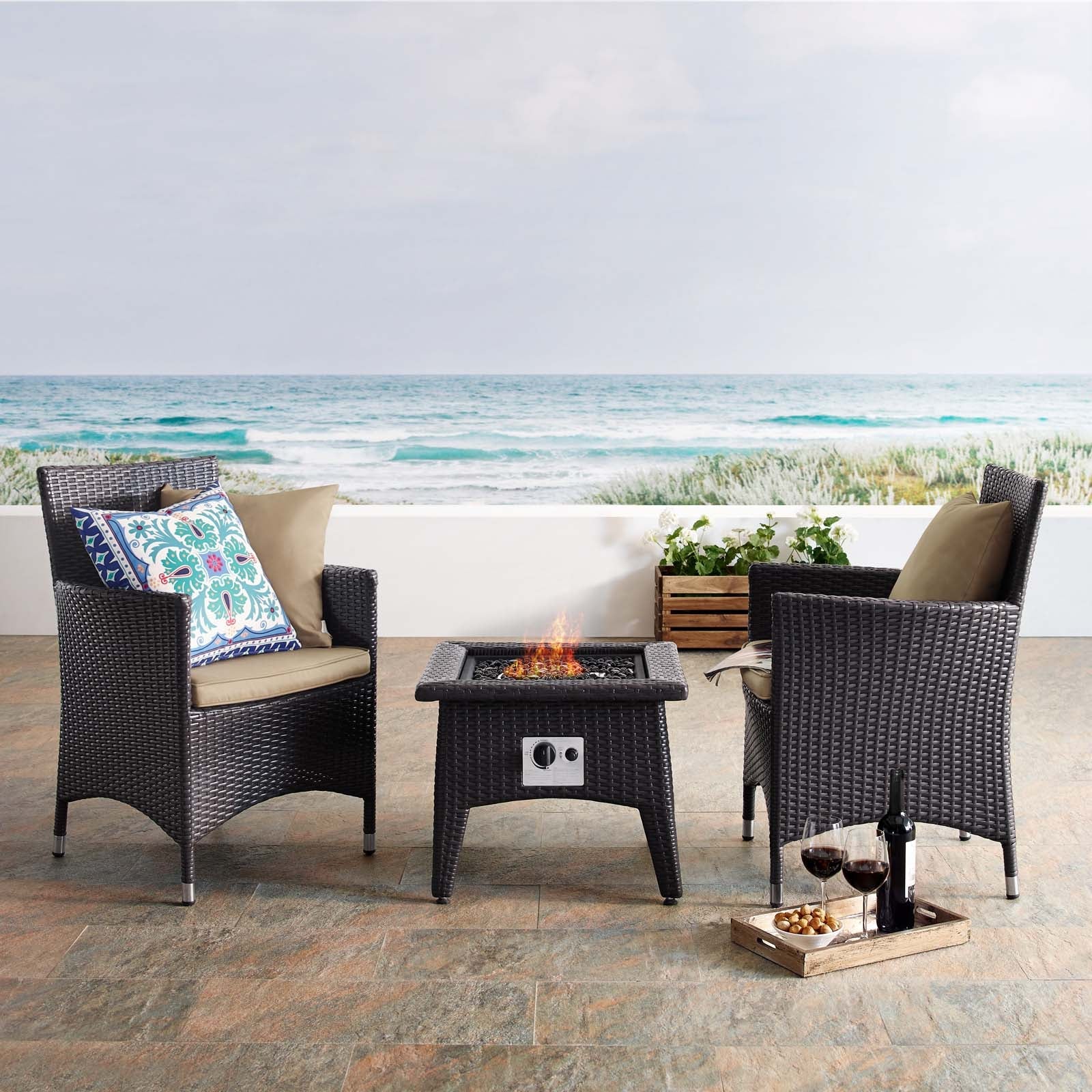 Convene 3 Piece Set Outdoor Patio with Fire Pit by Modway