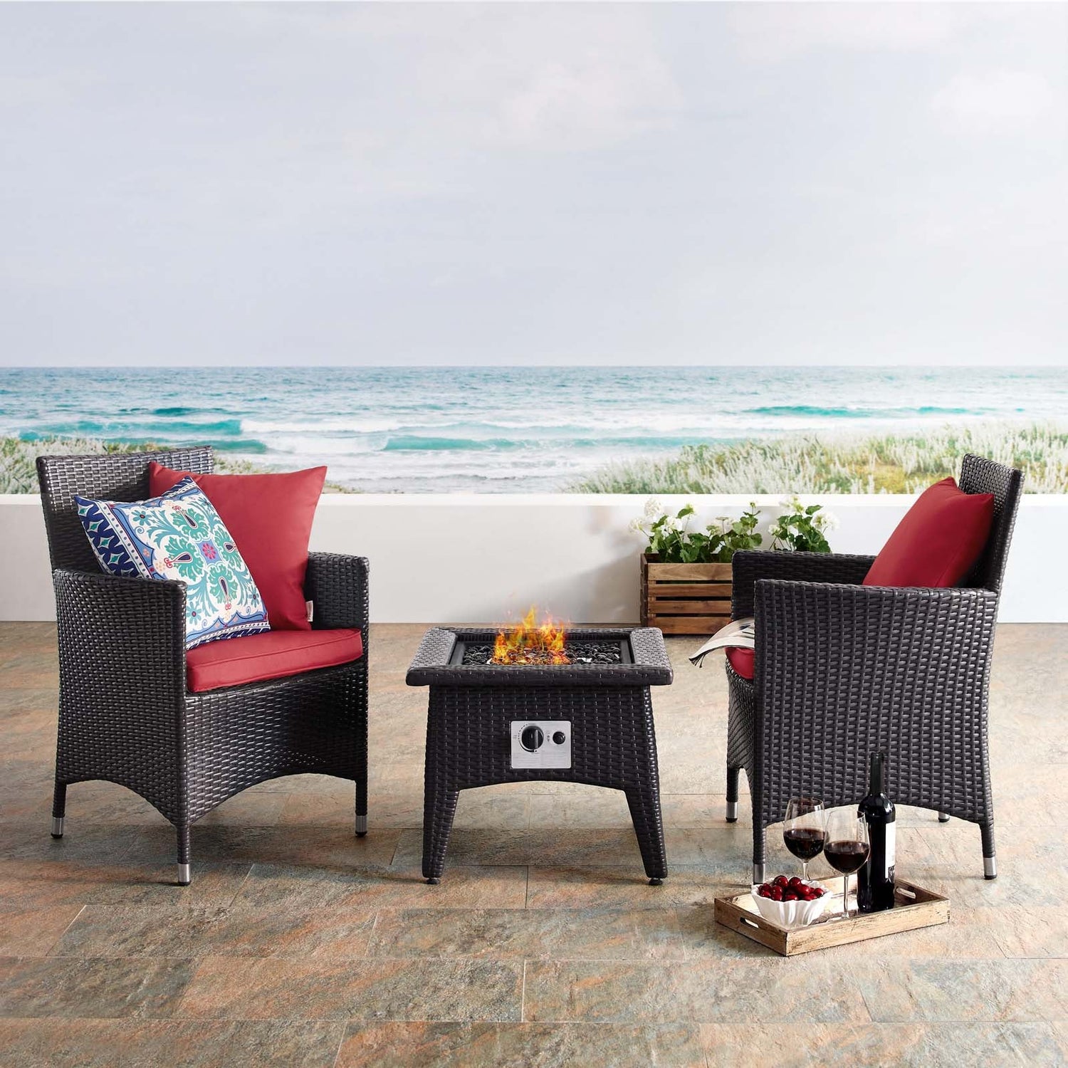 Convene 3 Piece Set Outdoor Patio with Fire Pit by Modway