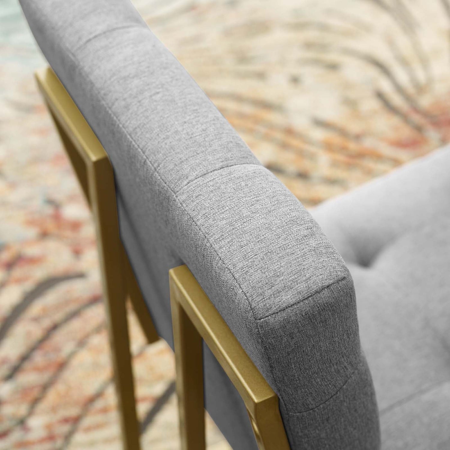 Privy Gold Stainless Steel Upholstered Fabric Dining Accent Chair By HouseBean