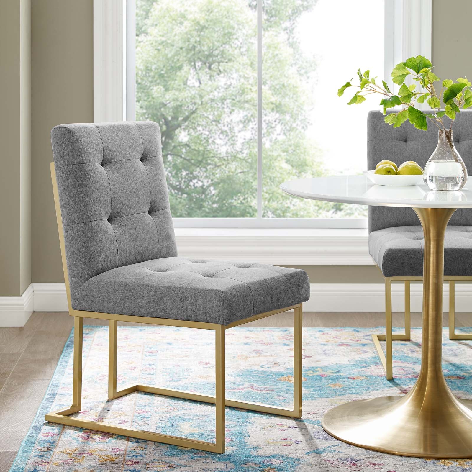 Privy Gold Stainless Steel Upholstered Fabric Dining Accent Chair By HouseBean