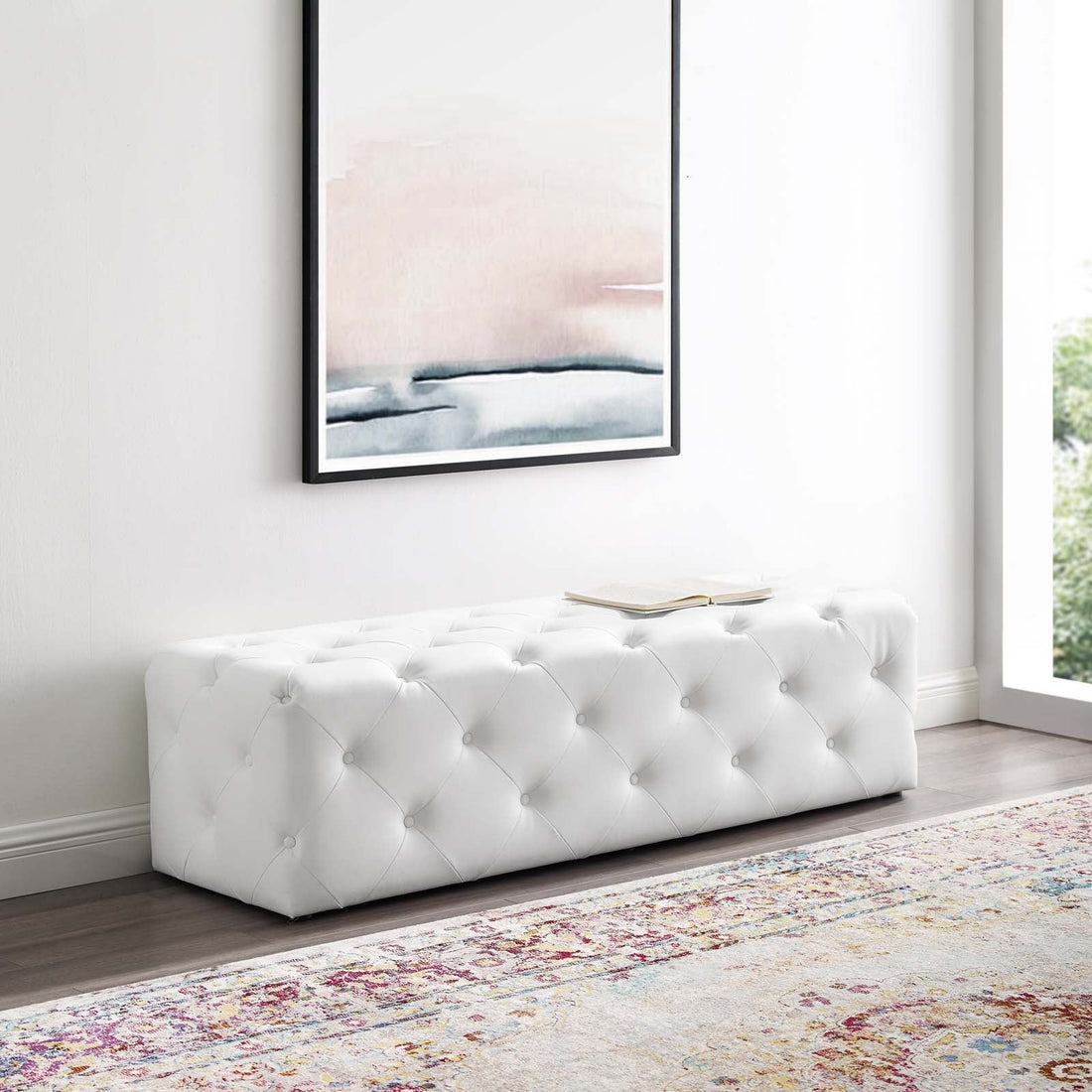 Amour 60&quot; Tufted Button Entryway Faux Leather Bench By HouseBean