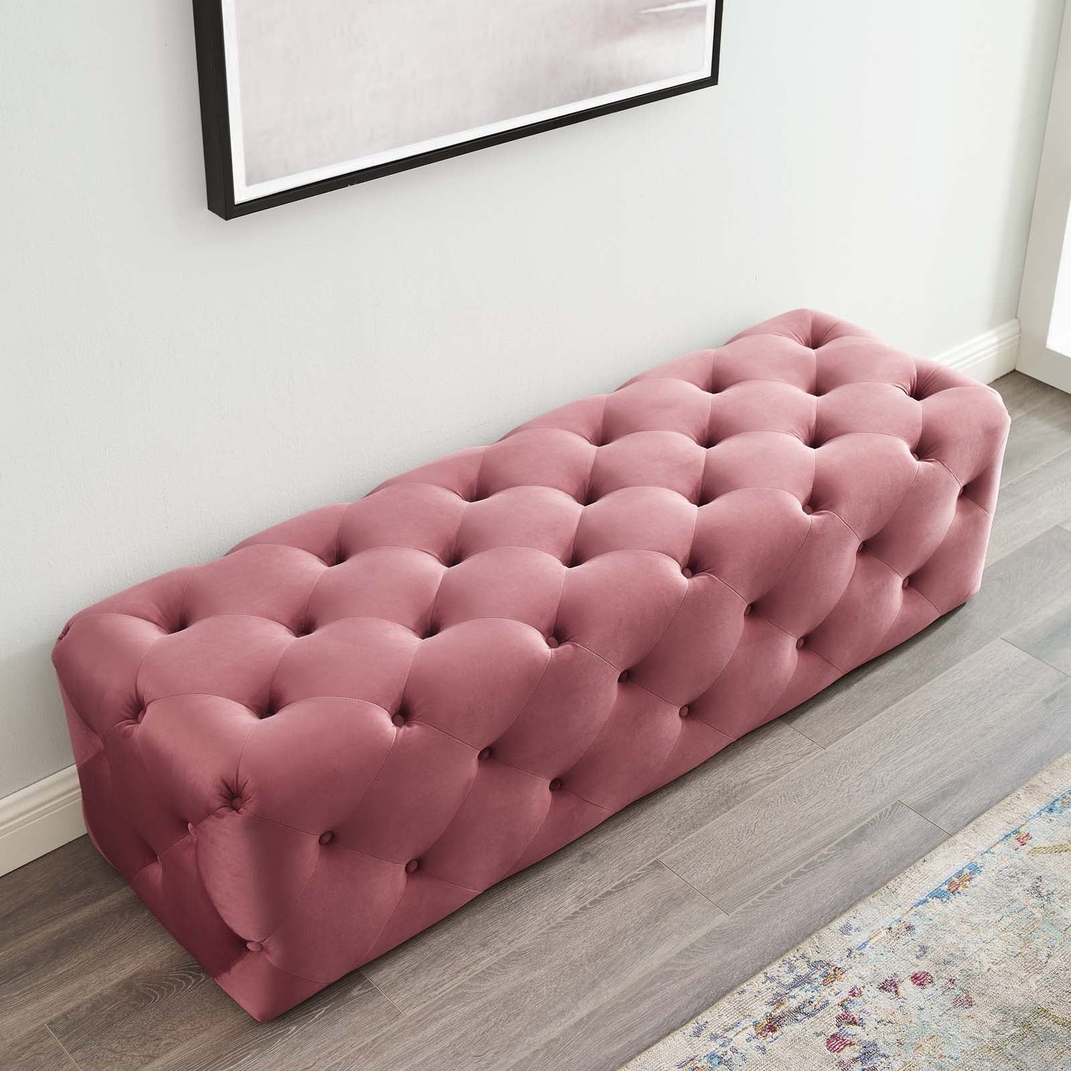 Amour 60&quot; Tufted Button Entryway Performance Velvet Bench By HouseBean