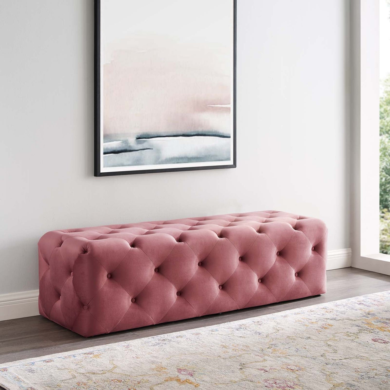 Amour 60&quot; Tufted Button Entryway Performance Velvet Bench By HouseBean