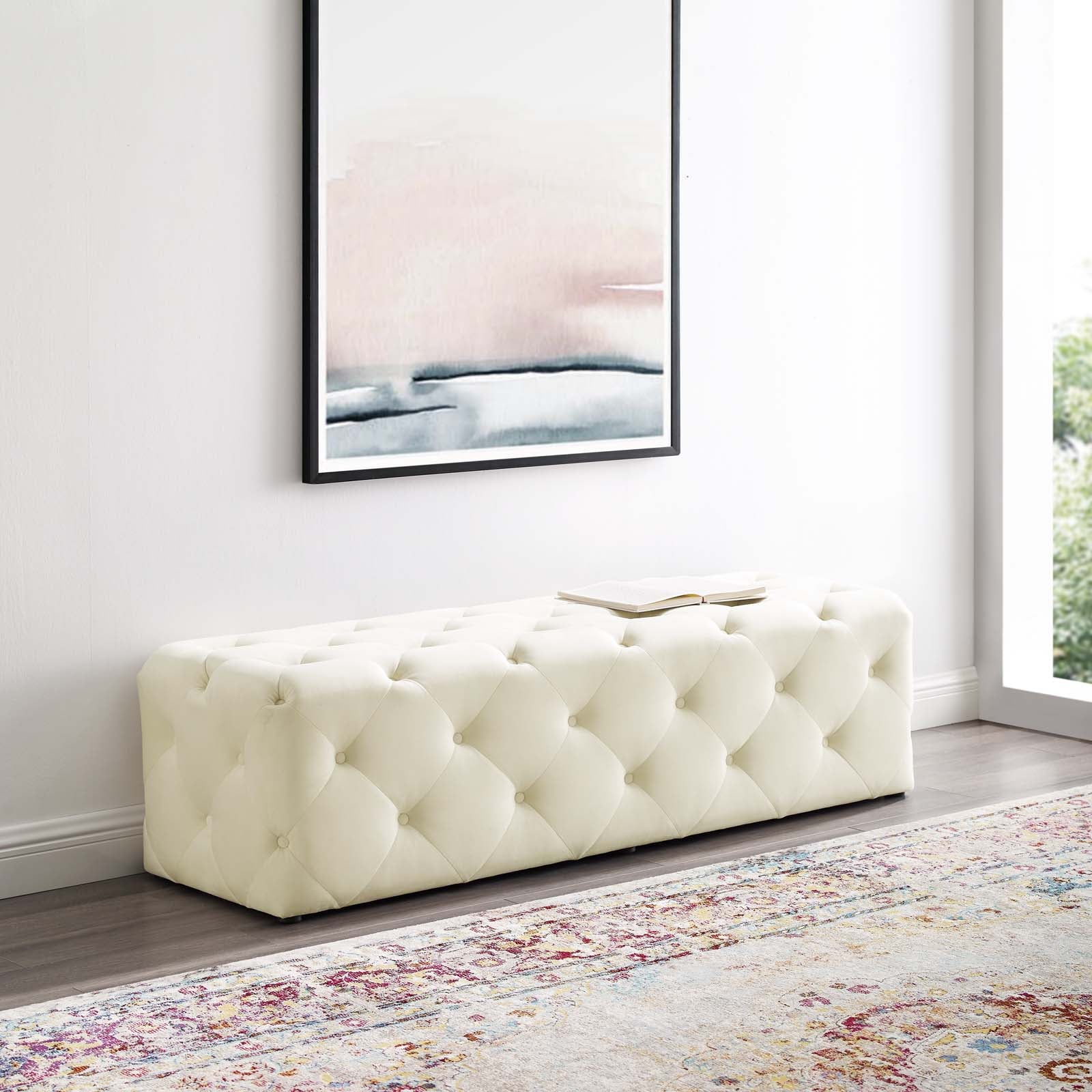 Amour 60&quot; Tufted Button Entryway Performance Velvet Bench By HouseBean