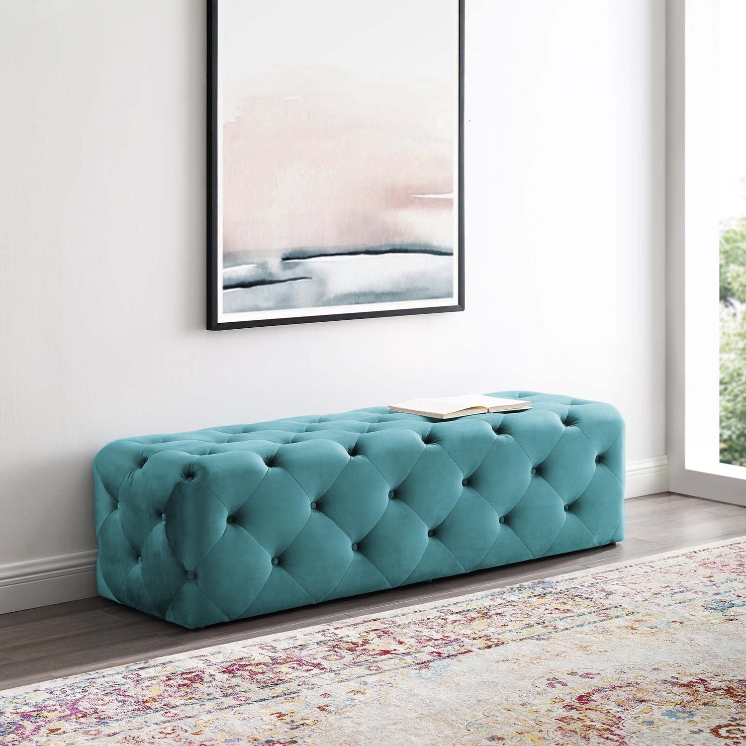 Amour 60&quot; Tufted Button Entryway Performance Velvet Bench By HouseBean