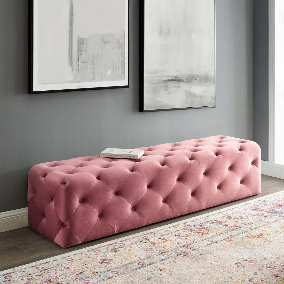 Amour 72&quot; Tufted Button Entryway Performance Velvet Bench By HouseBean