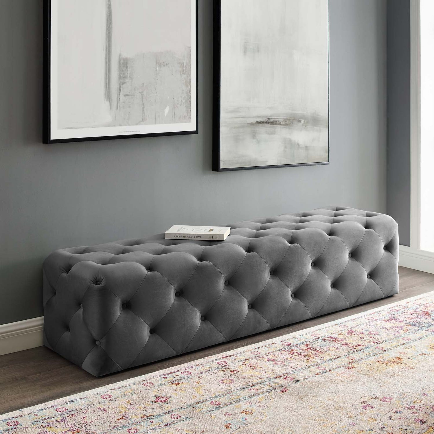 Amour 72&quot; Tufted Button Entryway Performance Velvet Bench By HouseBean