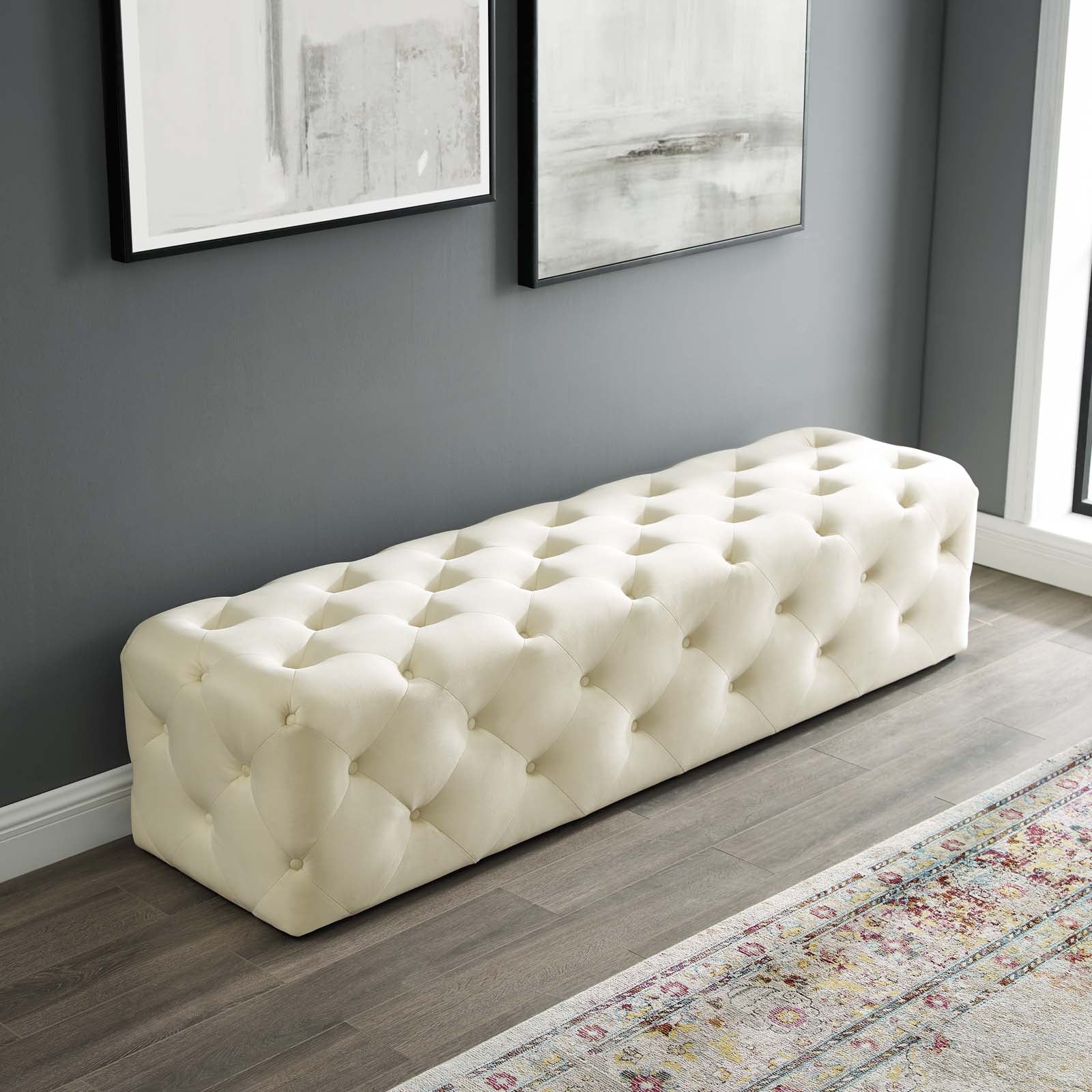 Amour 72&quot; Tufted Button Entryway Performance Velvet Bench By HouseBean