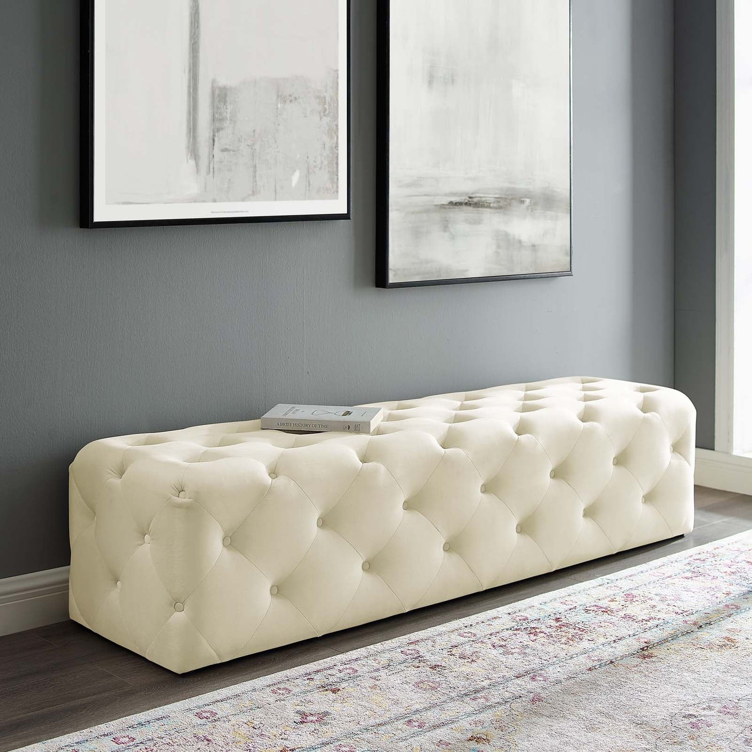 Amour 72&quot; Tufted Button Entryway Performance Velvet Bench By HouseBean