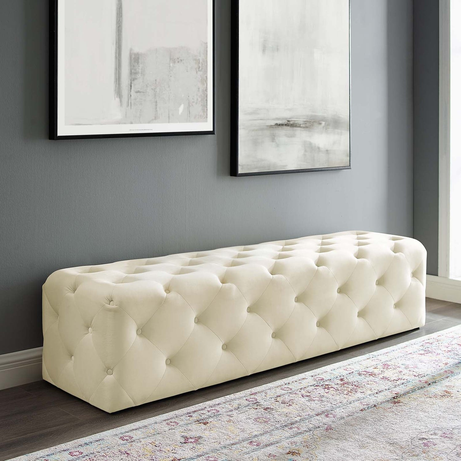 Amour 72&quot; Tufted Button Entryway Performance Velvet Bench By HouseBean