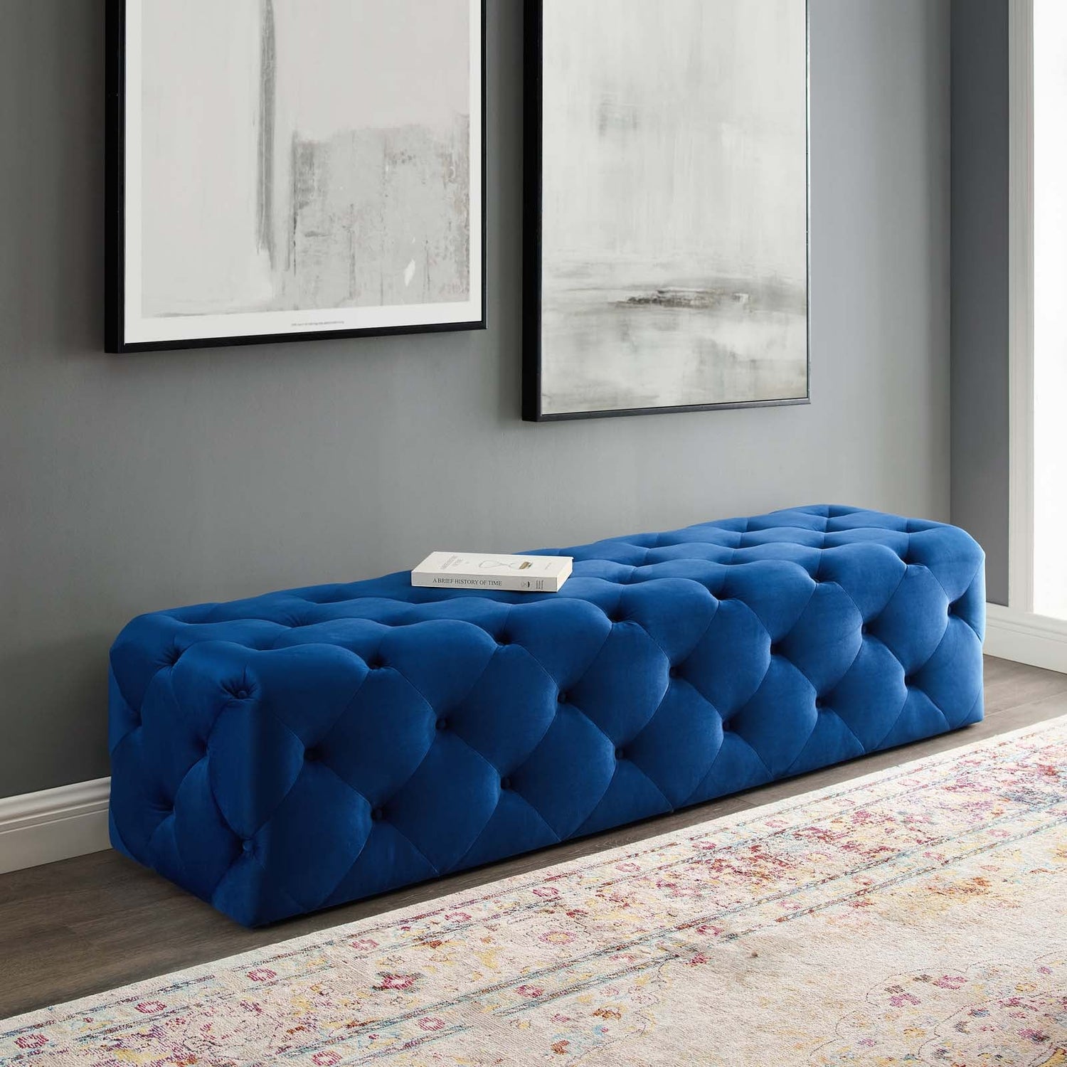 Amour 72&quot; Tufted Button Entryway Performance Velvet Bench By HouseBean