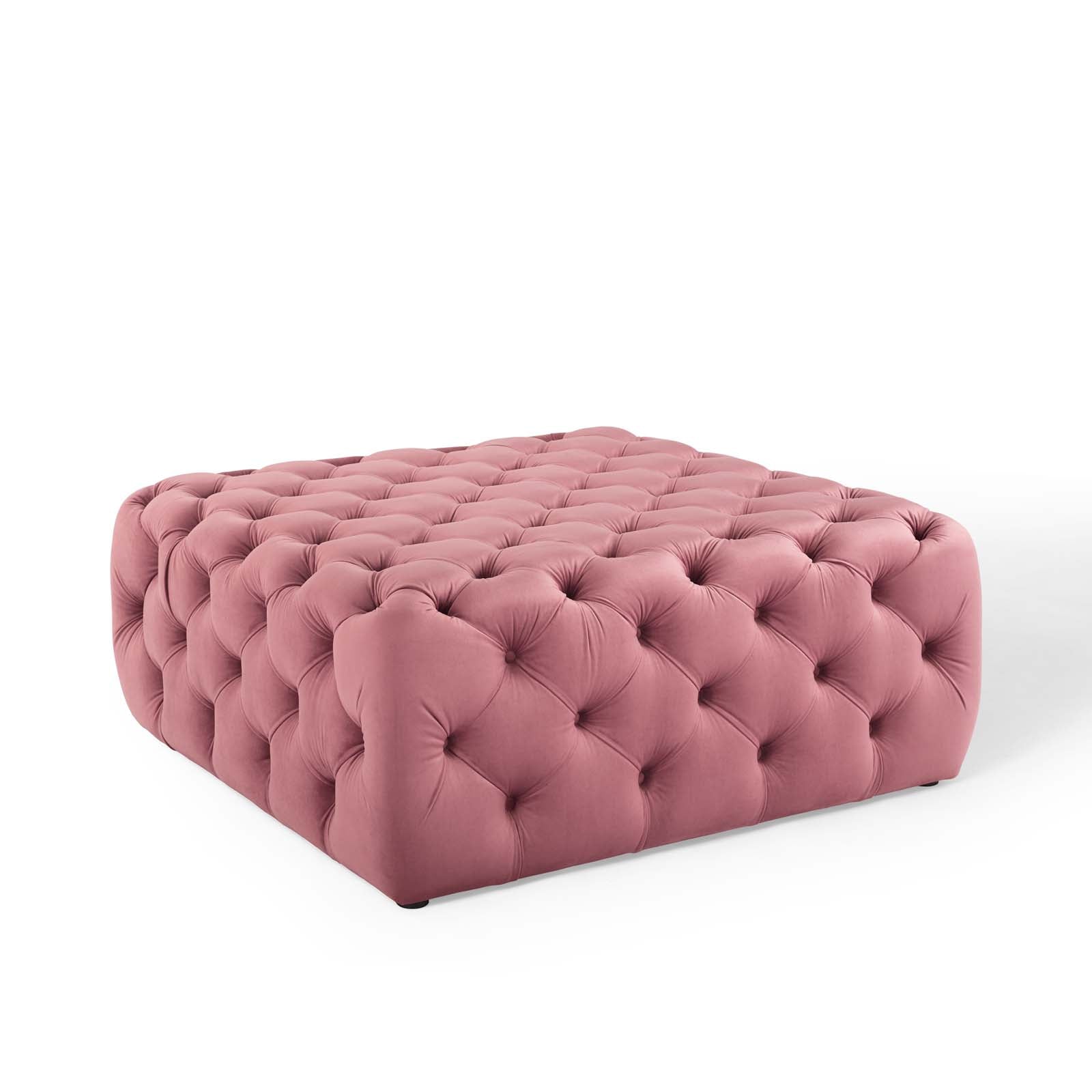 Amour Tufted Button Large Square Performance Velvet Ottoman By HouseBean