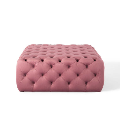 Amour Tufted Button Large Square Performance Velvet Ottoman By HouseBean