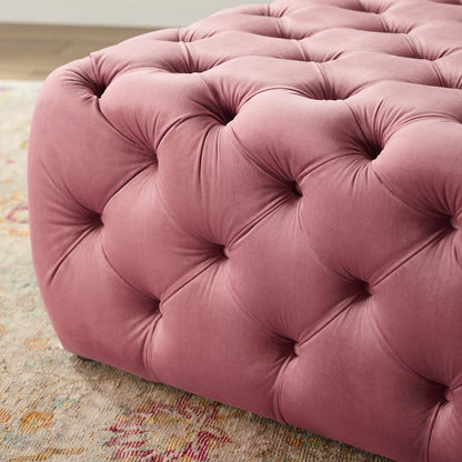 Amour Tufted Button Large Square Performance Velvet Ottoman By HouseBean