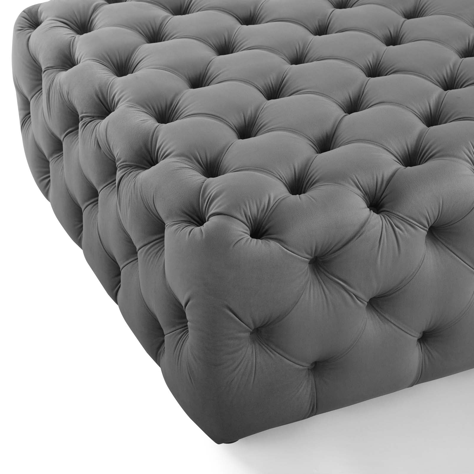 Amour Tufted Button Large Square Performance Velvet Ottoman By HouseBean