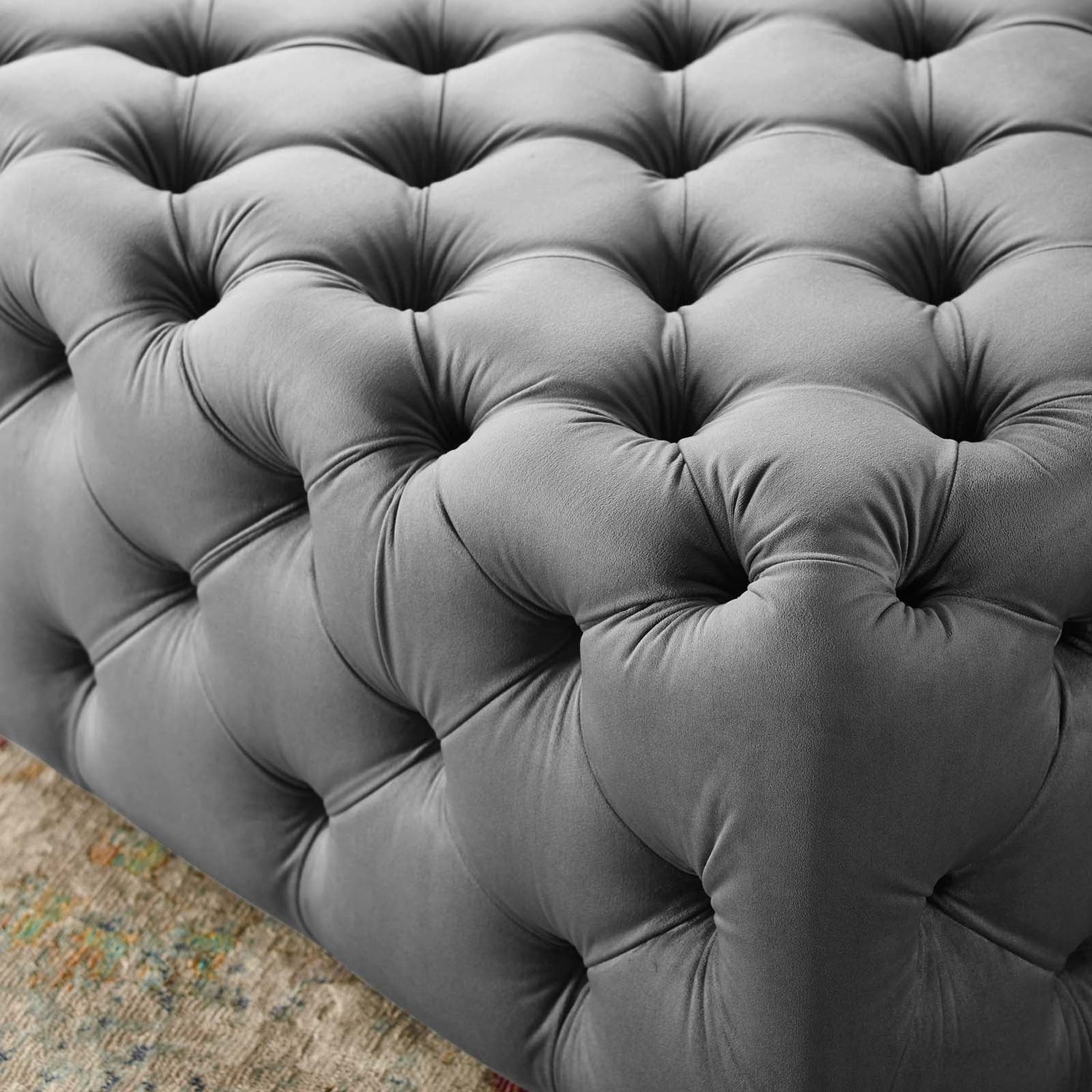 Amour Tufted Button Large Square Performance Velvet Ottoman By HouseBean