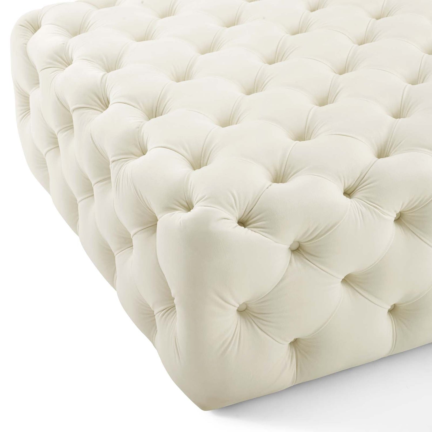 Amour Tufted Button Large Square Performance Velvet Ottoman By HouseBean