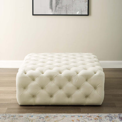 Amour Tufted Button Large Square Performance Velvet Ottoman By HouseBean