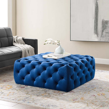 Amour Tufted Button Large Square Performance Velvet Ottoman By HouseBean