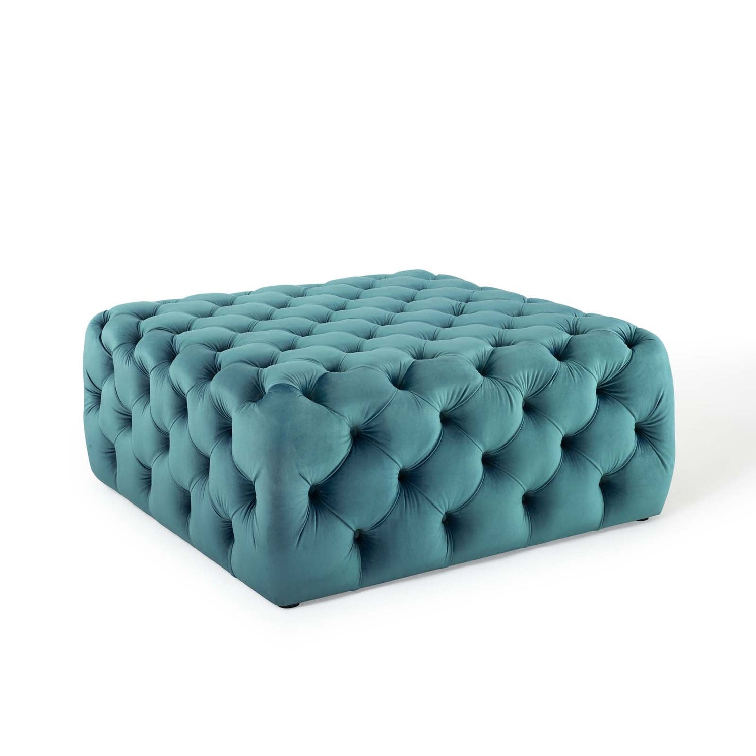 Amour Tufted Button Large Square Performance Velvet Ottoman By HouseBean