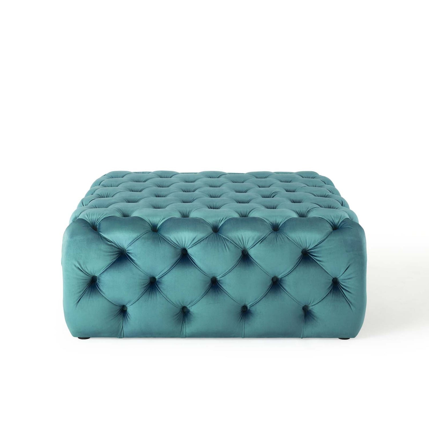 Amour Tufted Button Large Square Performance Velvet Ottoman By HouseBean