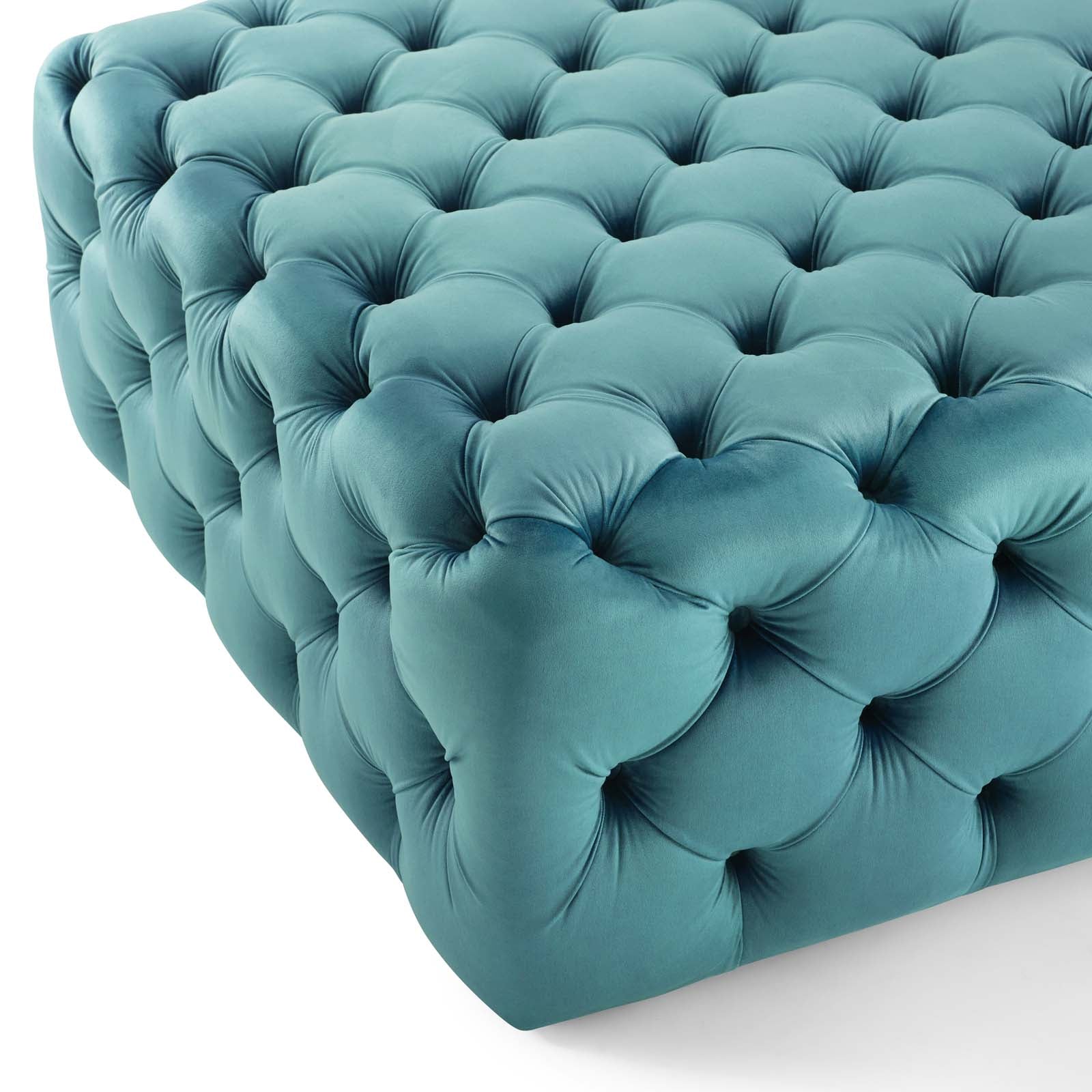 Amour Tufted Button Large Square Performance Velvet Ottoman By HouseBean