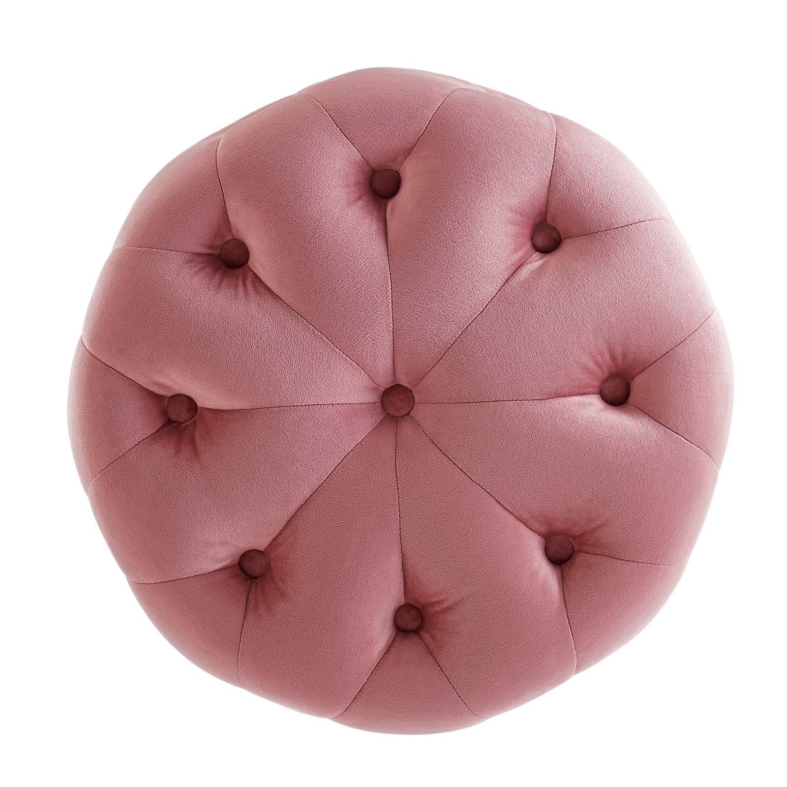 Amour Tufted Button Round Performance Velvet Ottoman By HouseBean