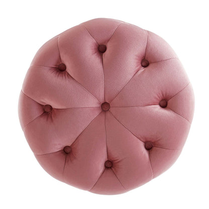 Amour Tufted Button Round Performance Velvet Ottoman By HouseBean