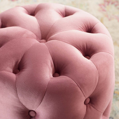 Amour Tufted Button Round Performance Velvet Ottoman By HouseBean