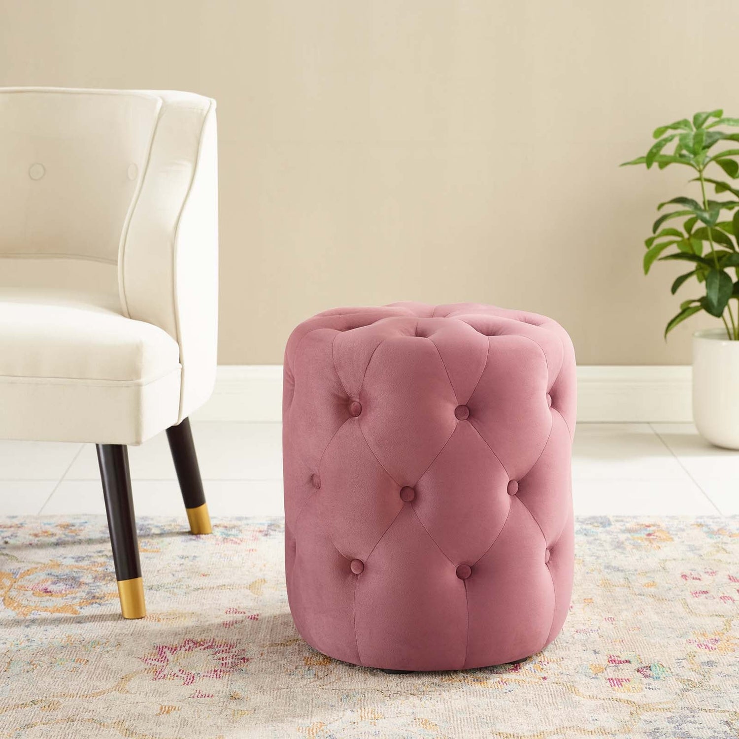 Amour Tufted Button Round Performance Velvet Ottoman By HouseBean