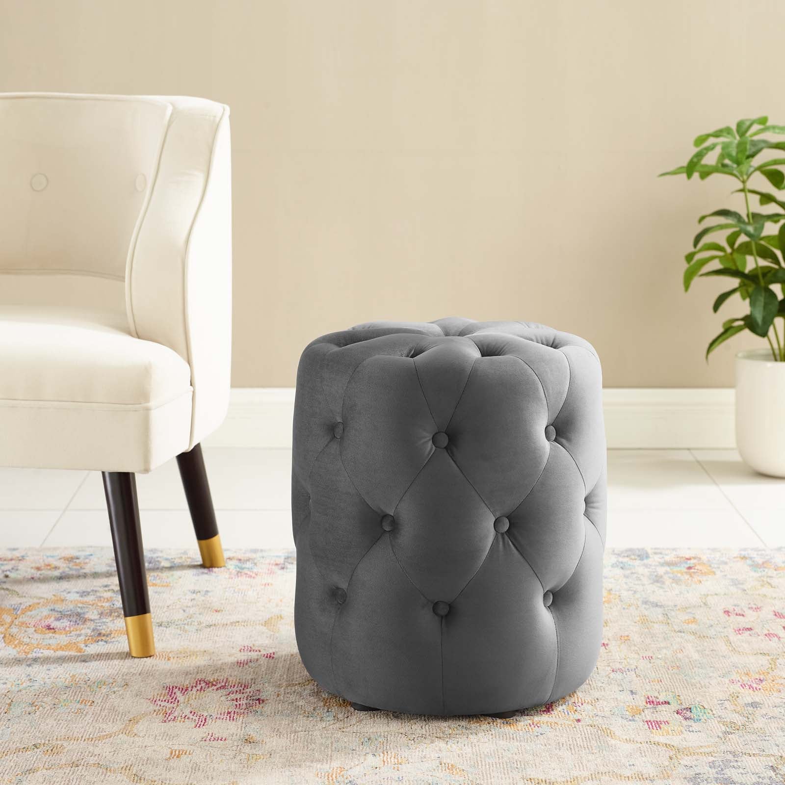 Amour Tufted Button Round Performance Velvet Ottoman By HouseBean