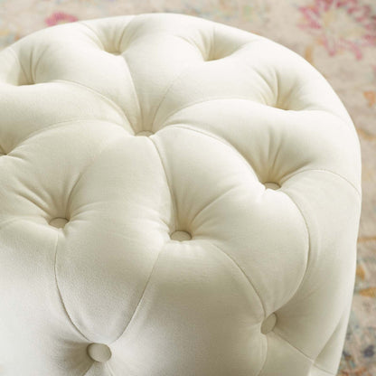 Amour Tufted Button Round Performance Velvet Ottoman By HouseBean