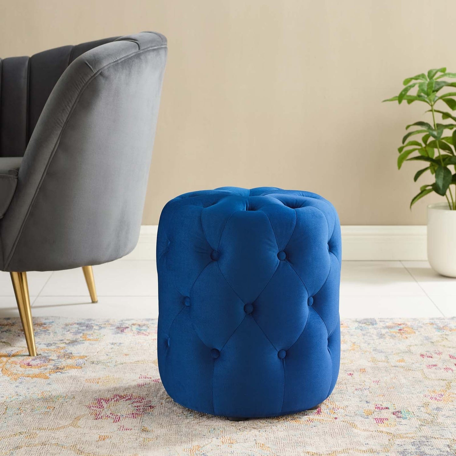 Amour Tufted Button Round Performance Velvet Ottoman By HouseBean