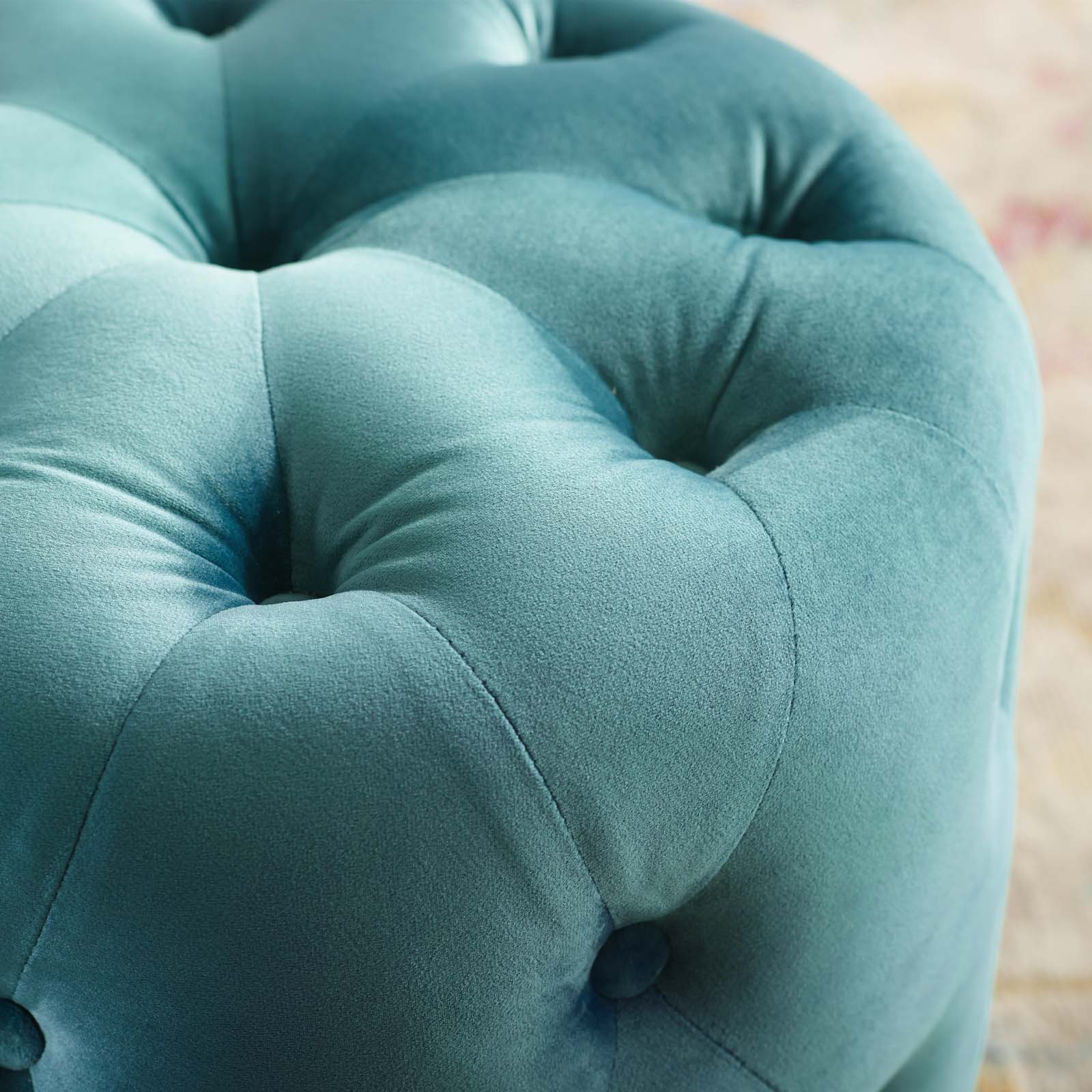 Amour Tufted Button Round Performance Velvet Ottoman By HouseBean