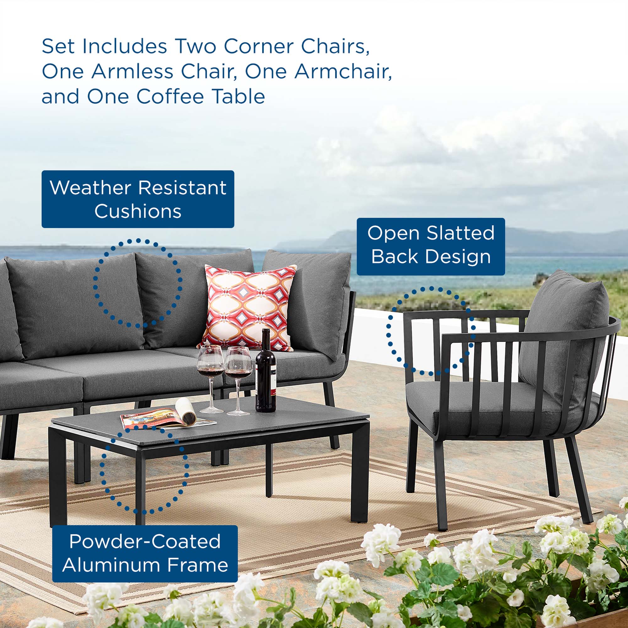 Riverside 5 Piece Outdoor Patio Aluminum Set by Modway