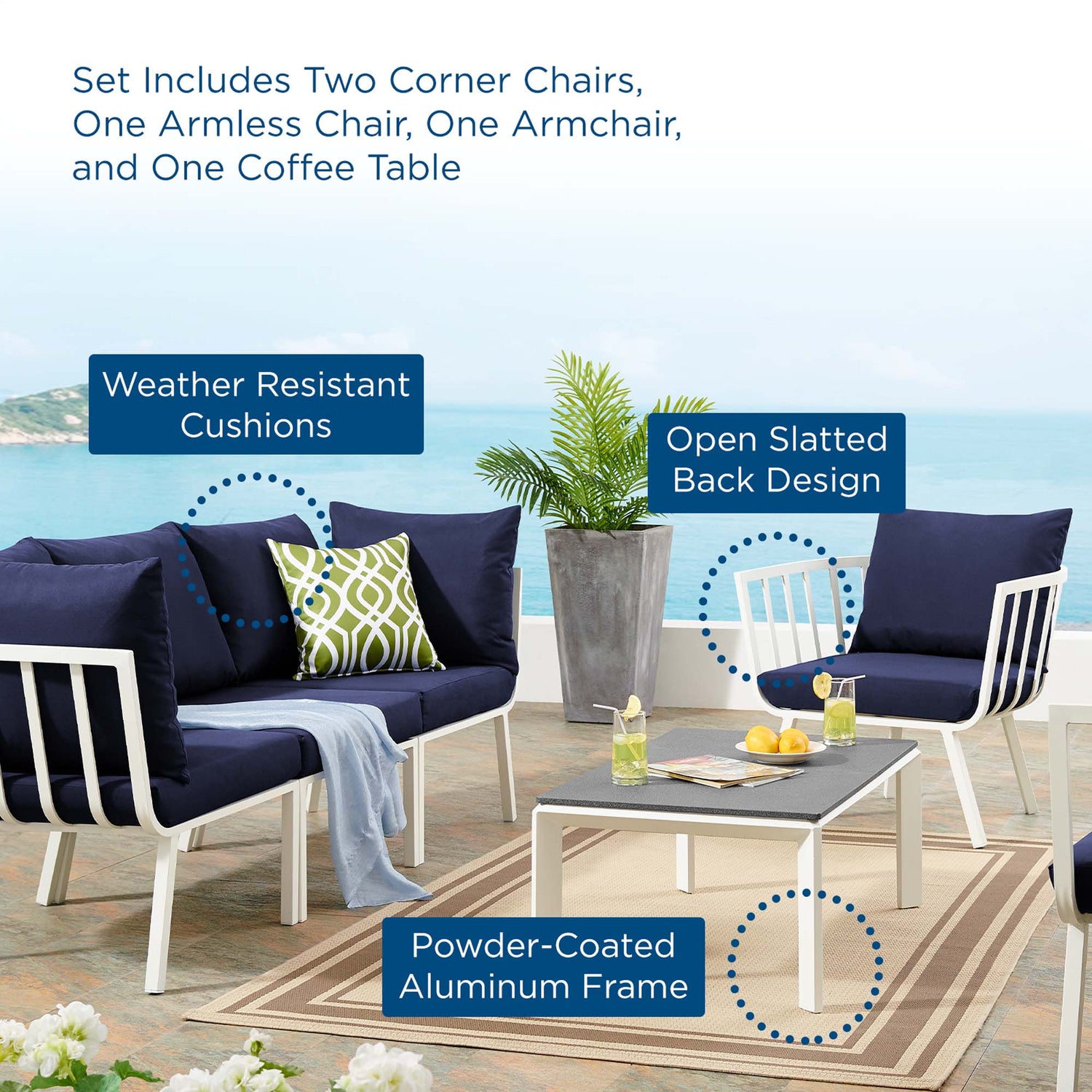 Riverside 5 Piece Outdoor Patio Aluminum Set by Modway