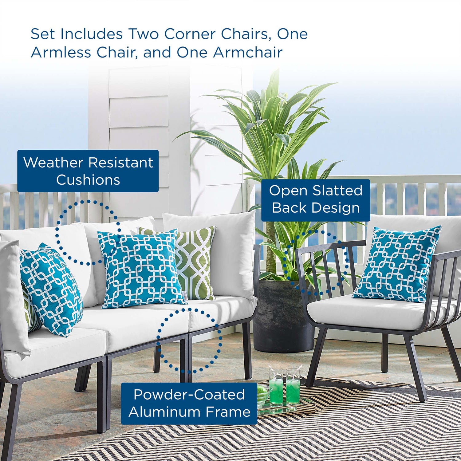 Riverside 4 Piece Outdoor Patio Aluminum Set by Modway