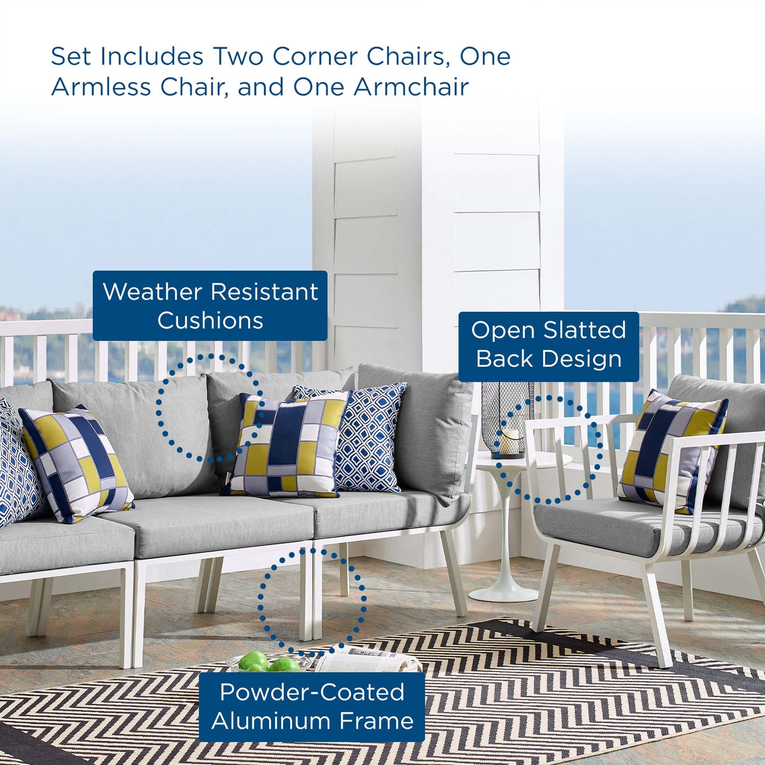 Riverside 4 Piece Outdoor Patio Aluminum Set by Modway