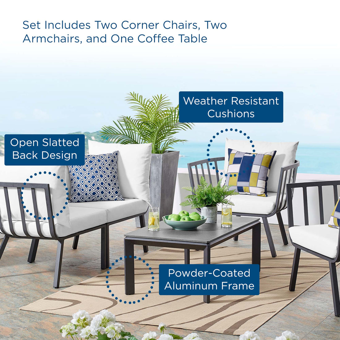 Riverside 5 Piece Outdoor Patio Aluminum Set by Modway