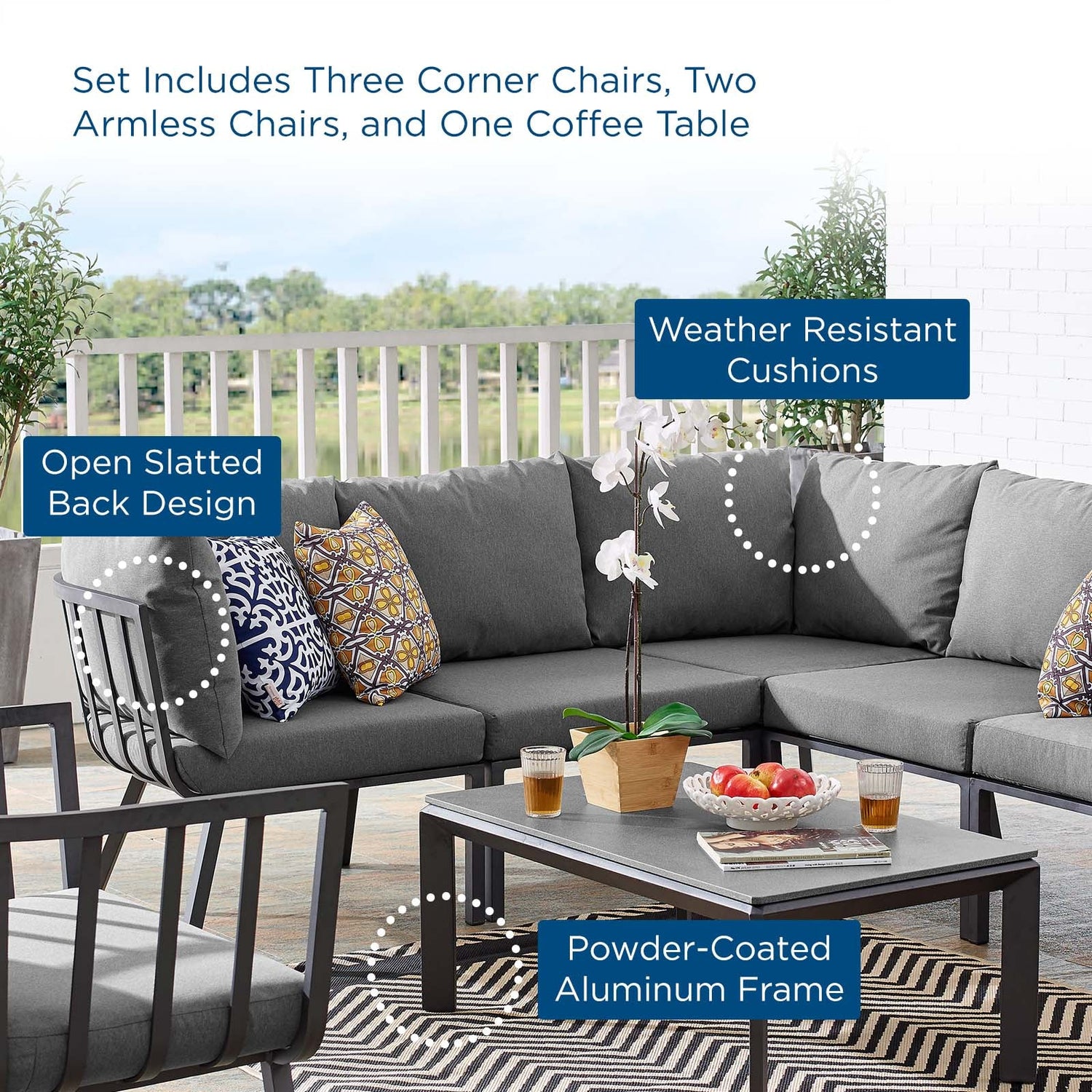 Riverside 6 Piece Outdoor Patio Aluminum Set by Modway