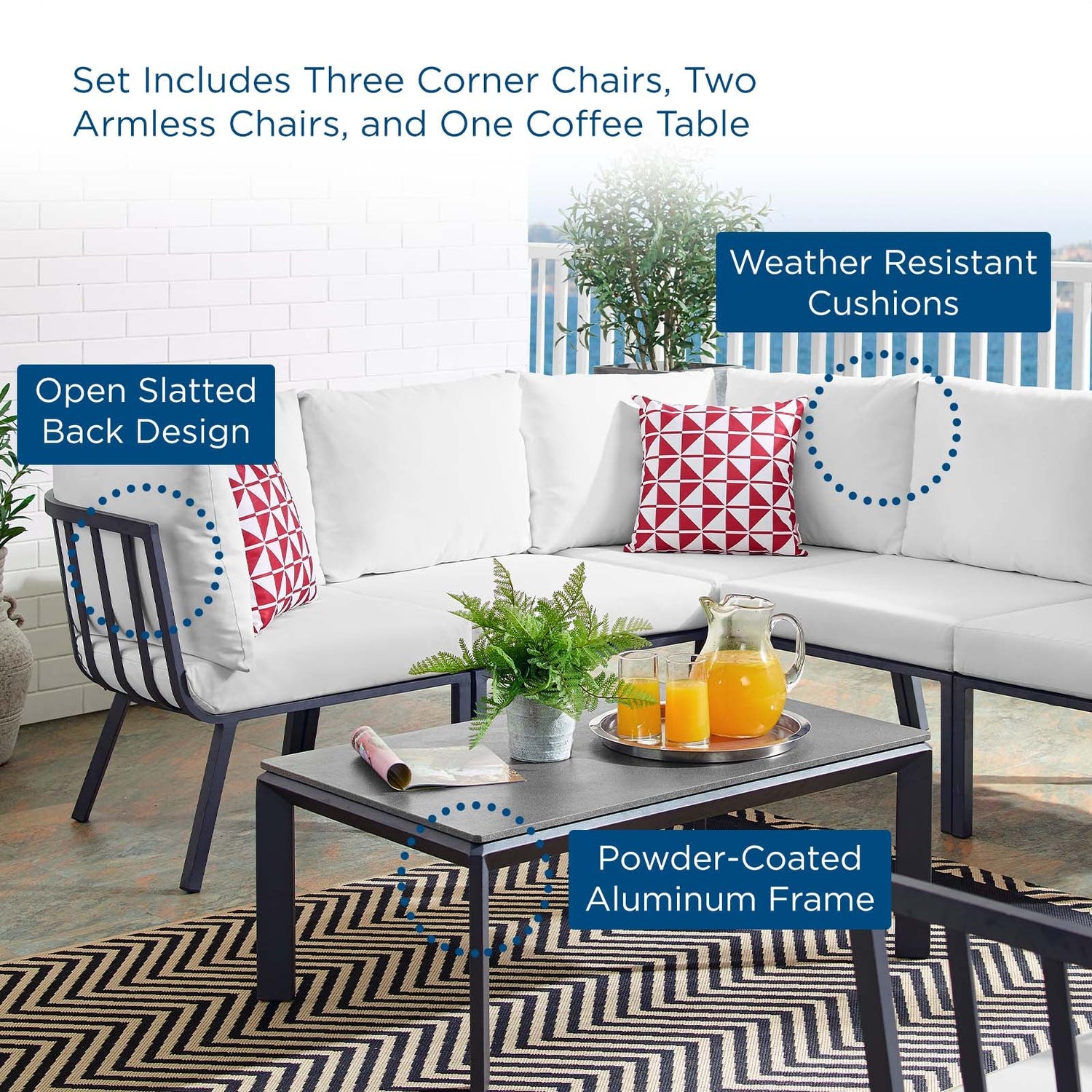 Riverside 6 Piece Outdoor Patio Aluminum Set by Modway