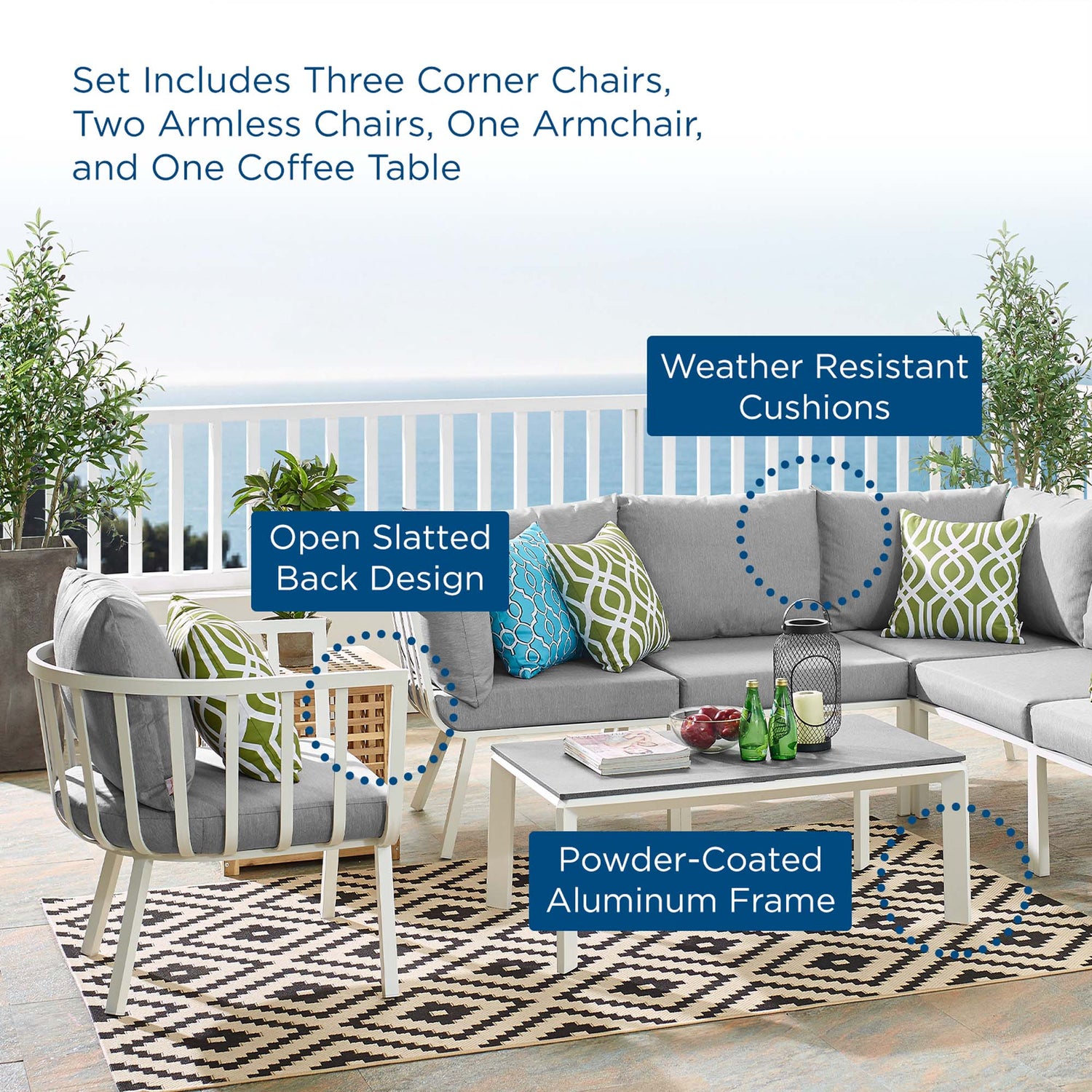 Riverside 7 Piece Outdoor Patio Aluminum Set by Modway